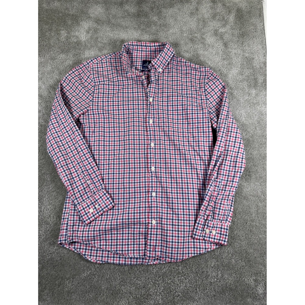 Johnnie-O Men Medium Red Blue Gingham Check Button Down Cotton Shirt Long Sleeve